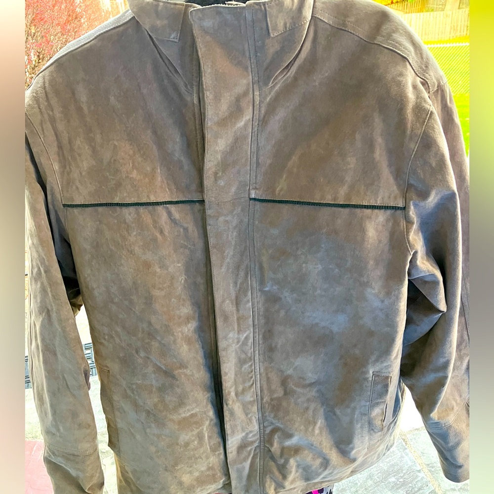 🧥 EMC | Women's Full Zip Suede Jacket Size Large | Tan Long Sleeve Coat 🧥